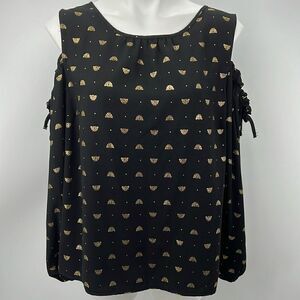 Lauren Conrad black bumblebee print cold shoulder blouse XL